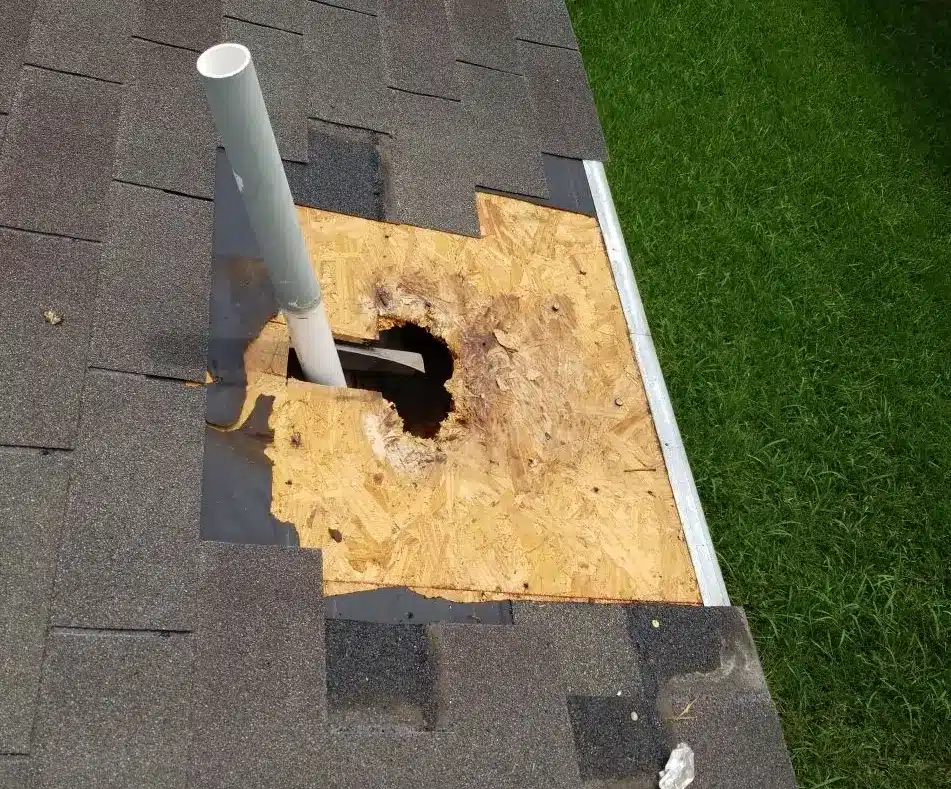 Shingle roof repair reveals rotten plywood - proper repair by JC&C Roofing