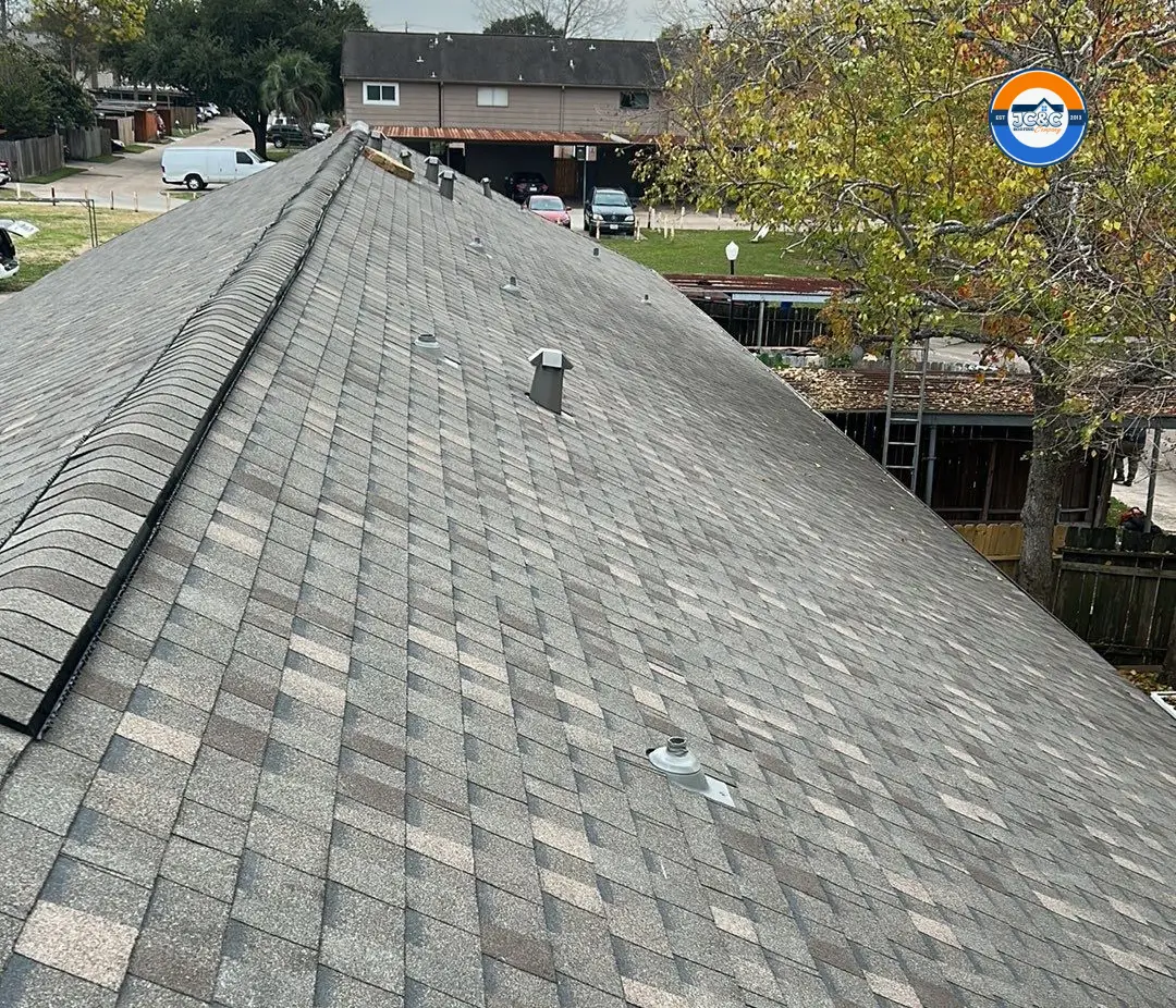 New shingle roof on an HOA-managed townhome building in Houston